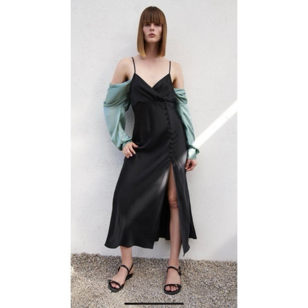 NEW! Zara Black Satin Midi Dress - Picture 7 of 8